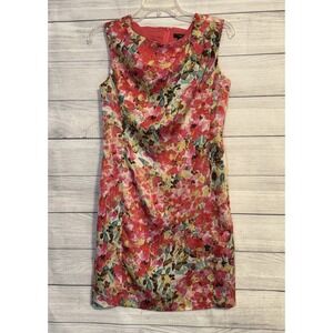 Ann Taylor Pink Floral Dress Petite 4P Sleeveless Back Zip Lined Feminine